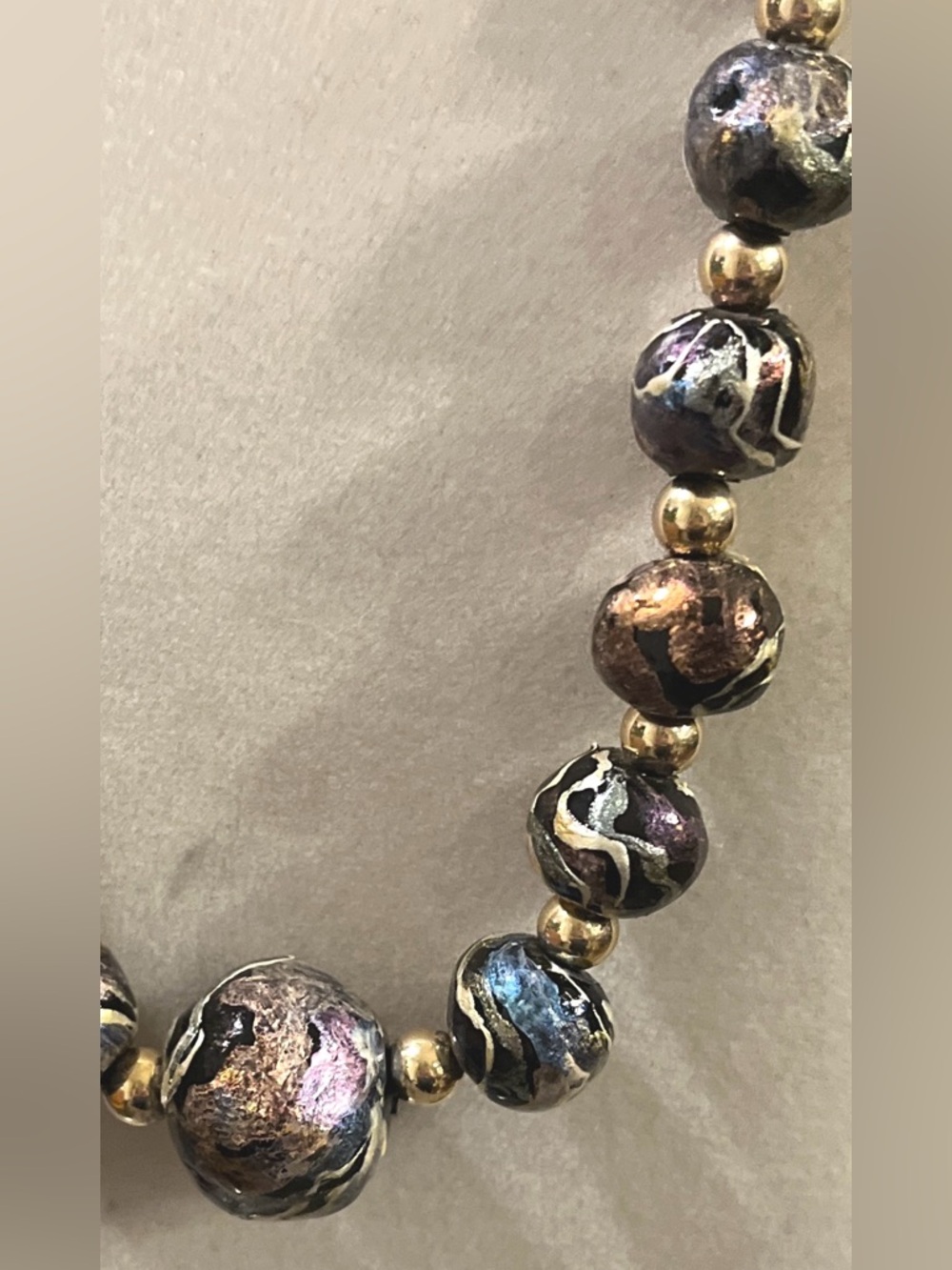 Gold Tone and Multicolored Painted Marbled Bead Necklace - Picture 2 of 5